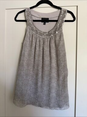 Cynthia Rowley Light beige Printed Tank with Sequin Scoop Neck